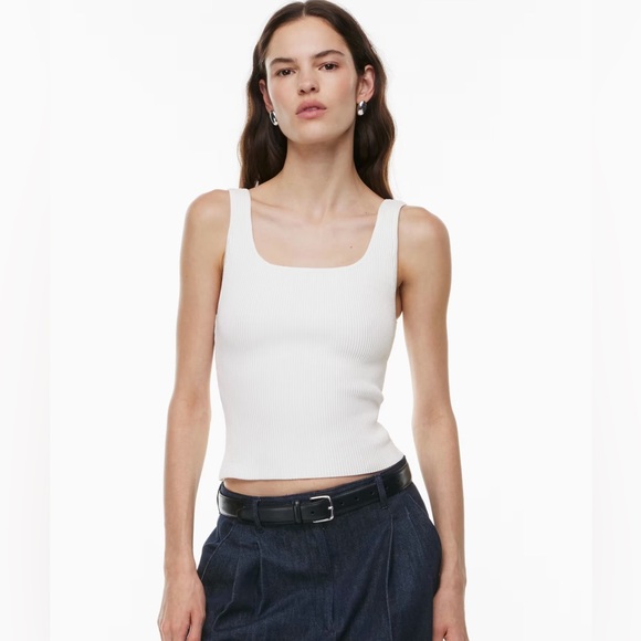 Babaton Tops - Aritzia Babaton Size M Sculpt Knit Squareneck Ribbed Tank White